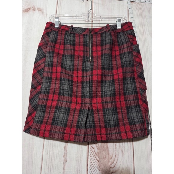 Plaid Mini Skirt Red and Gray Tartan Schoolgirl Skirt Wool Blend Ladies 8 - Picture 2 of 8